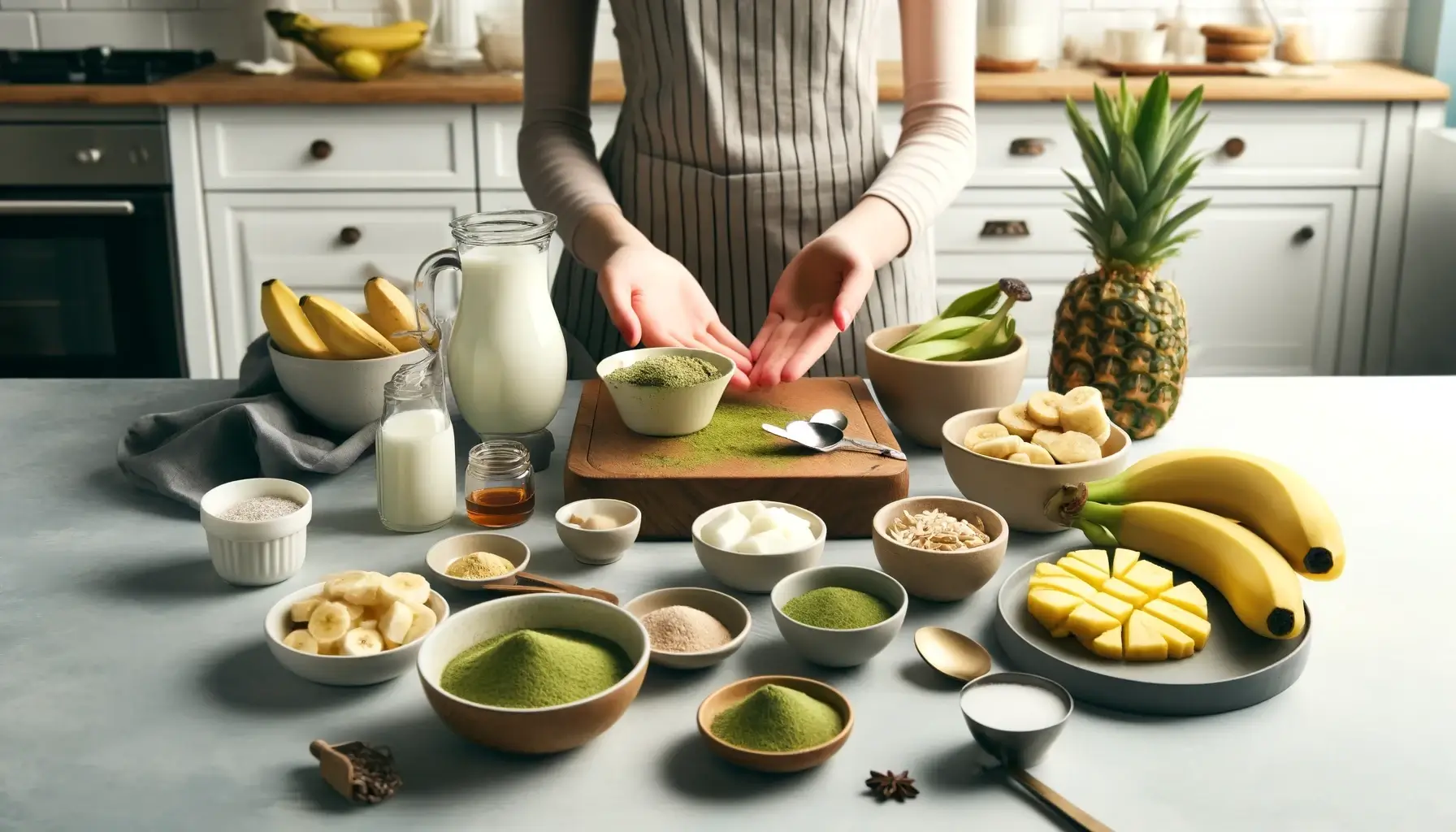 Image of Assemble all your ingredients for the matcha smoothies on the...