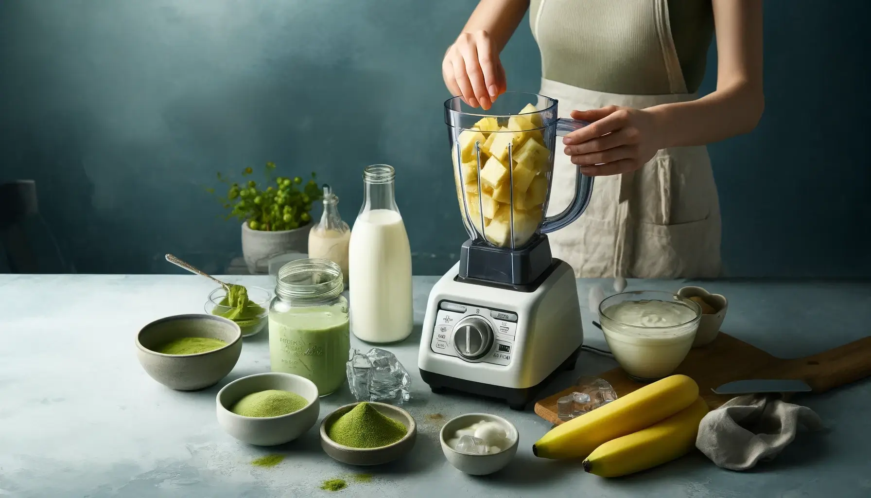 Image of In a high-powered blender, add the frozen pineapple chunks, ripe...