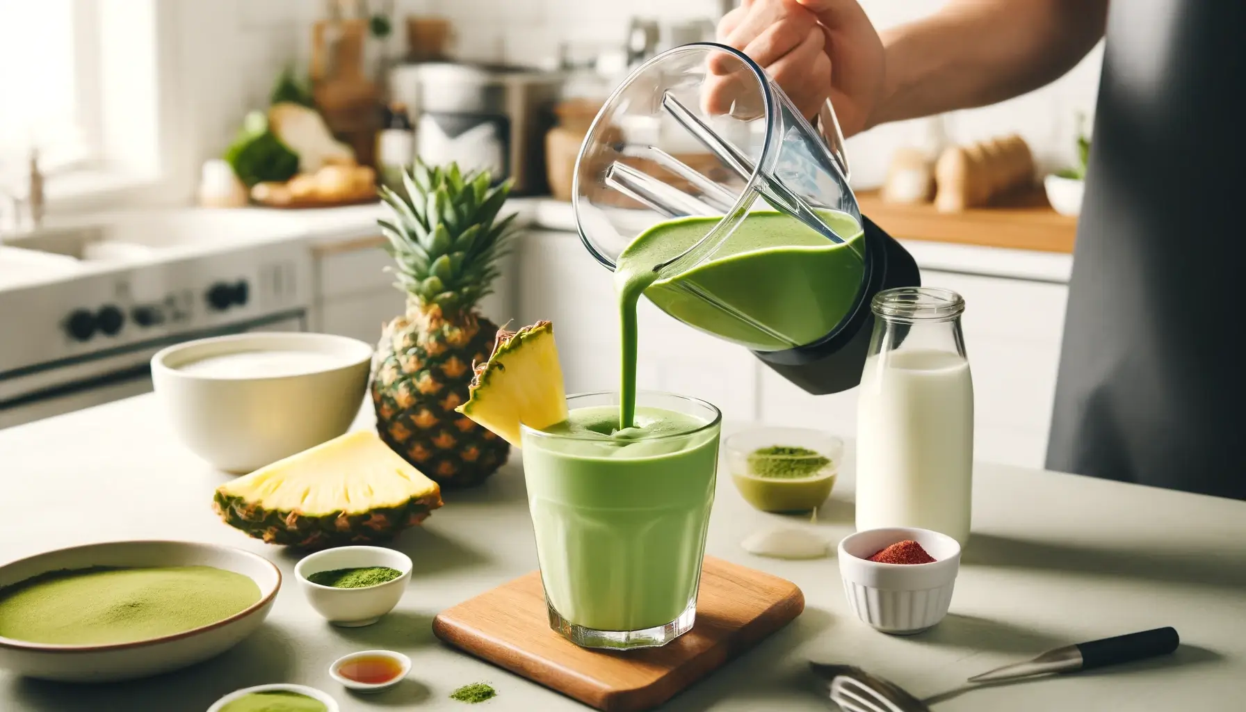 Image of Pour your Matcha Smoothie into a glass, garnish with a...