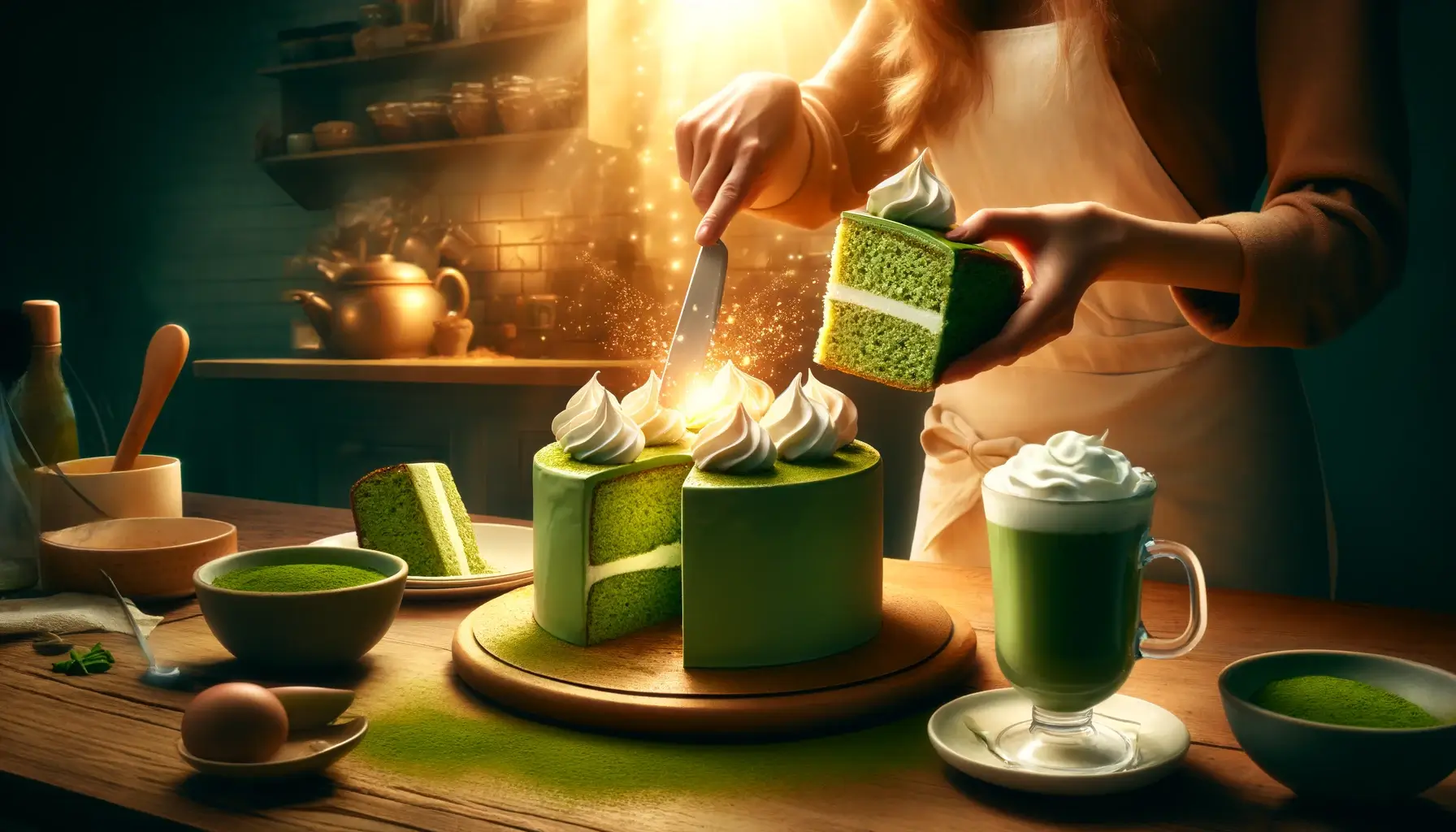 Image of Slice your matcha cake into portions and serve with a...