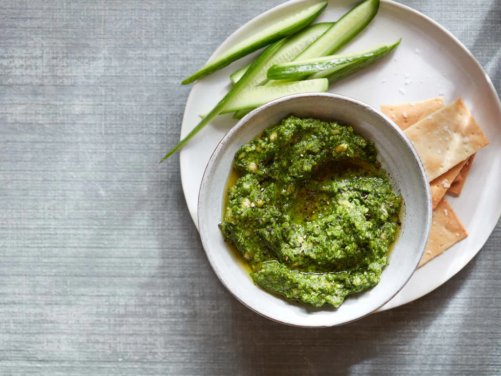 Salsa pesto di aglio arrosto, spinaci e anacardi
