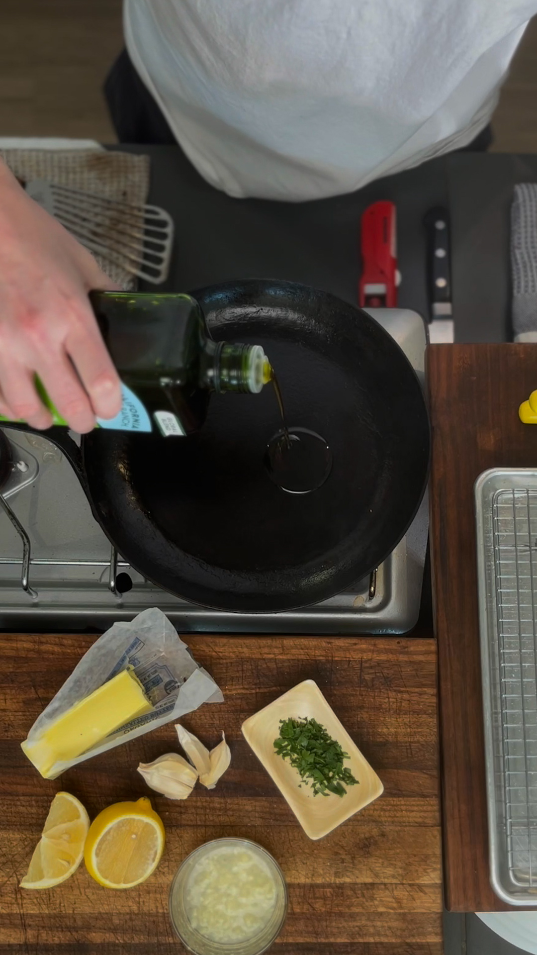 Image of Pour Olive Oil into a heated pan