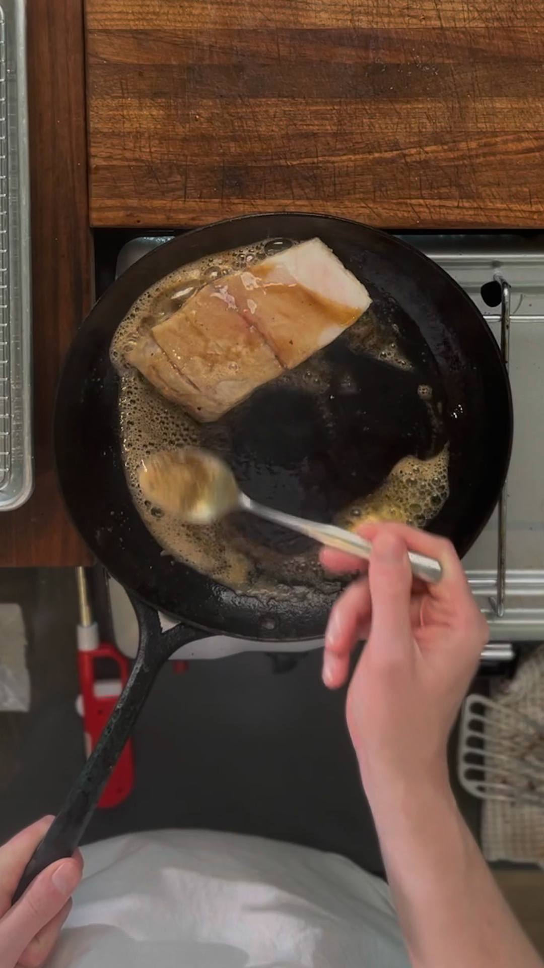 Image of Once the butter starts to brown, baste the Barramundi until...