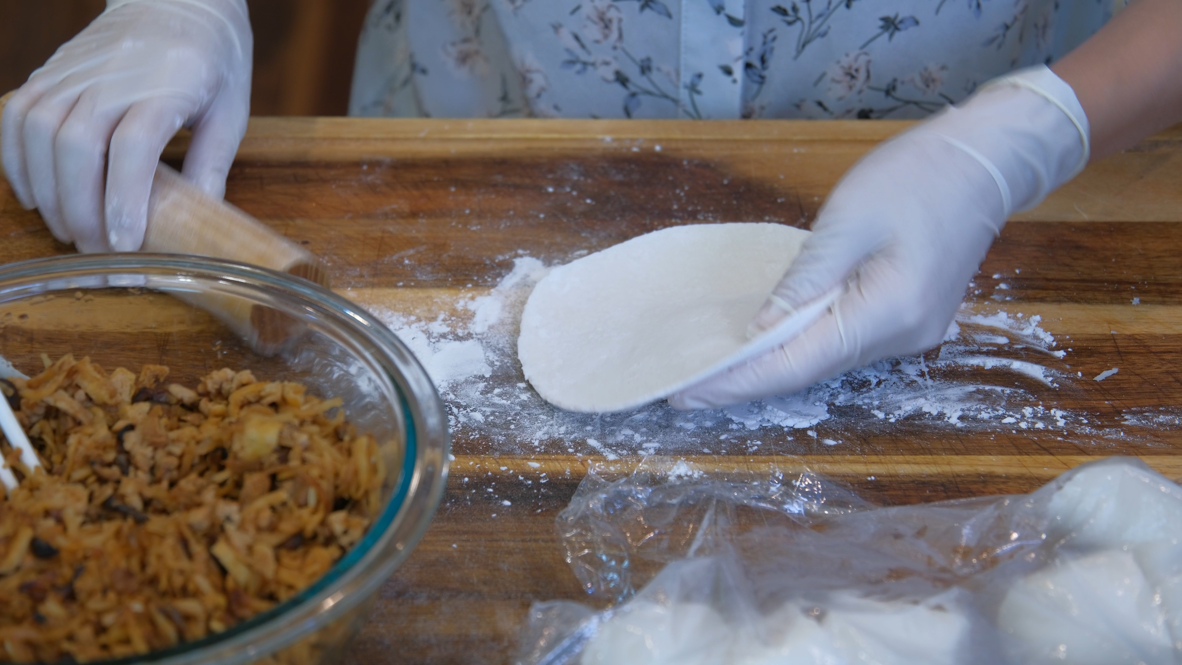 Image of Flatten a small dough into a round patty. Then roll it...