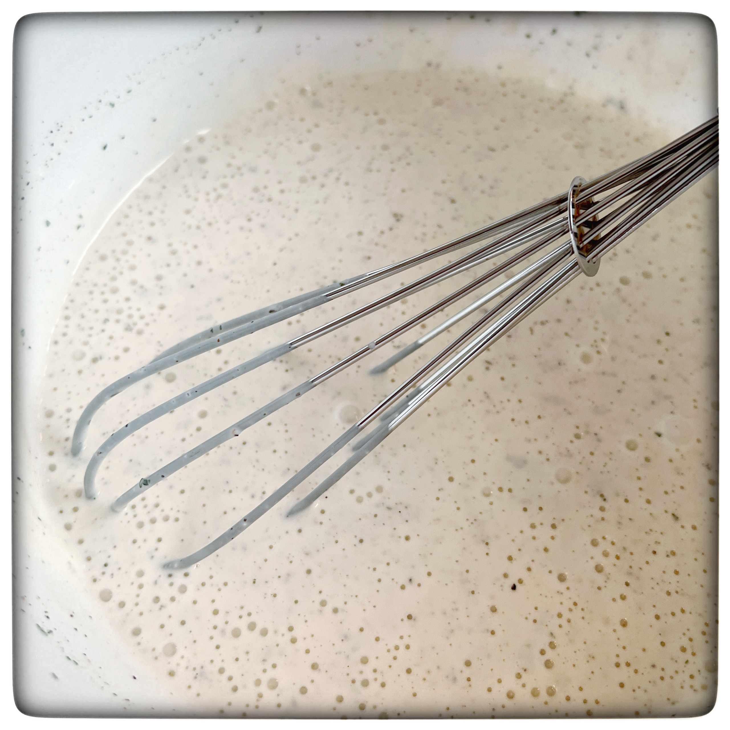 Image of Mix greek yoghurt, mayonnaise, water, vinegar, salt, pepper, parsley, sugar...