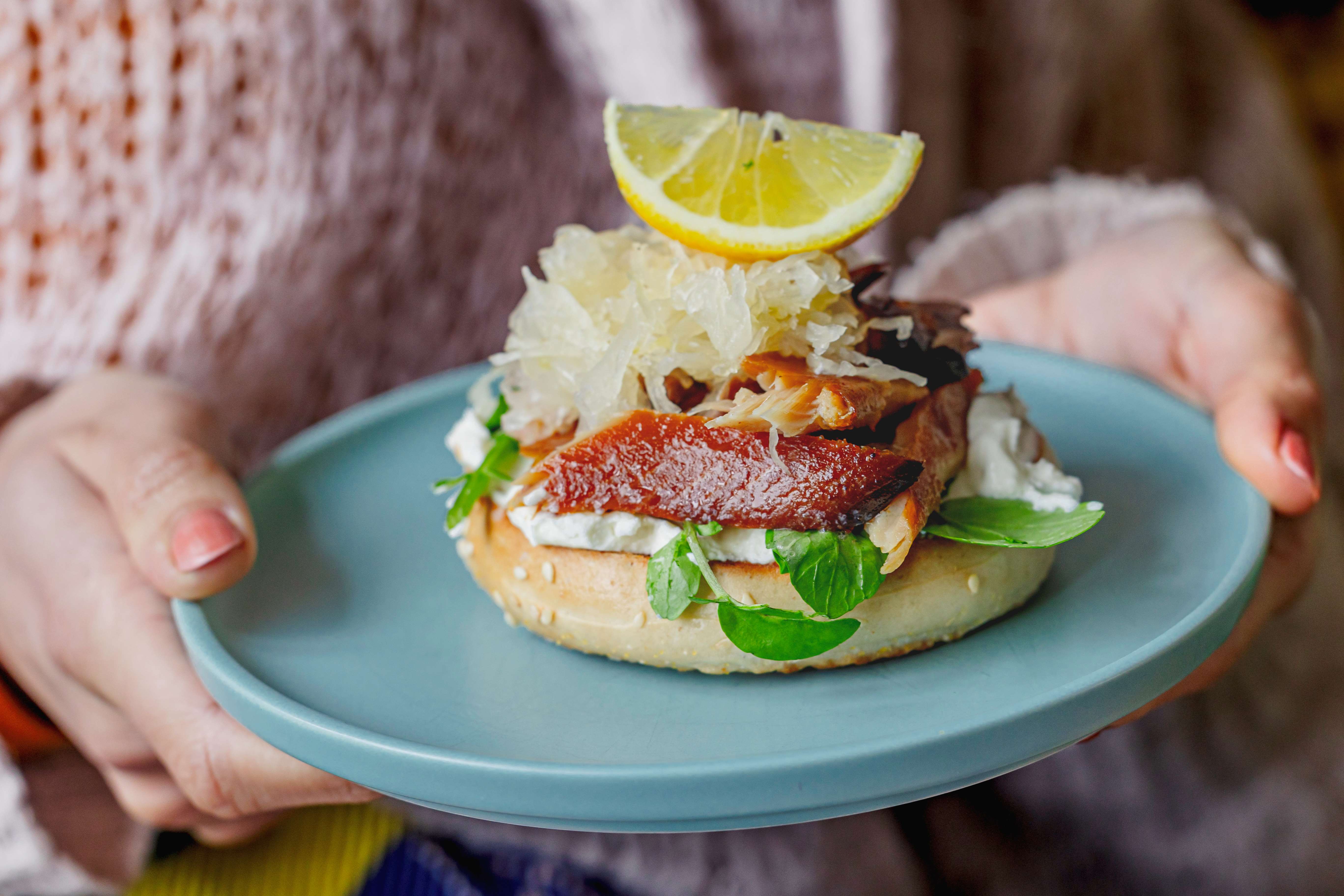 Kipper Bagel With Cream Cheese & Sauerkraut