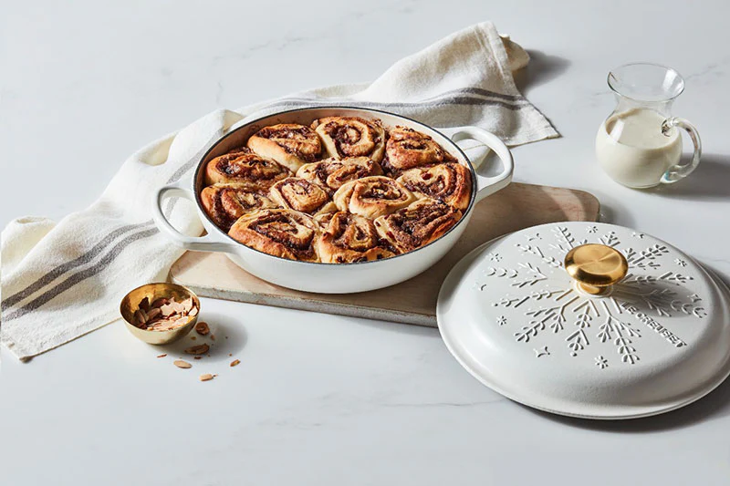 Cinnamon rolls with cherries and goat cheese orange glaze