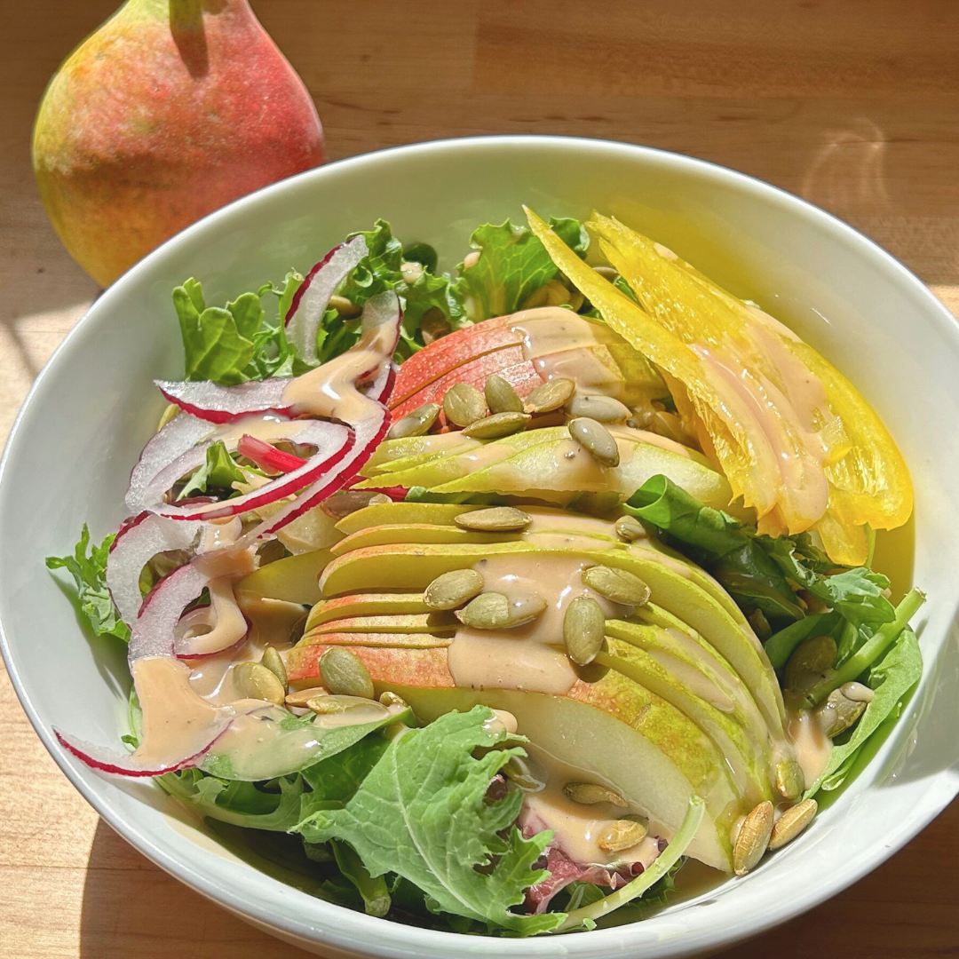 Image of Add 1 cup spring mix to each salad plate. Top...