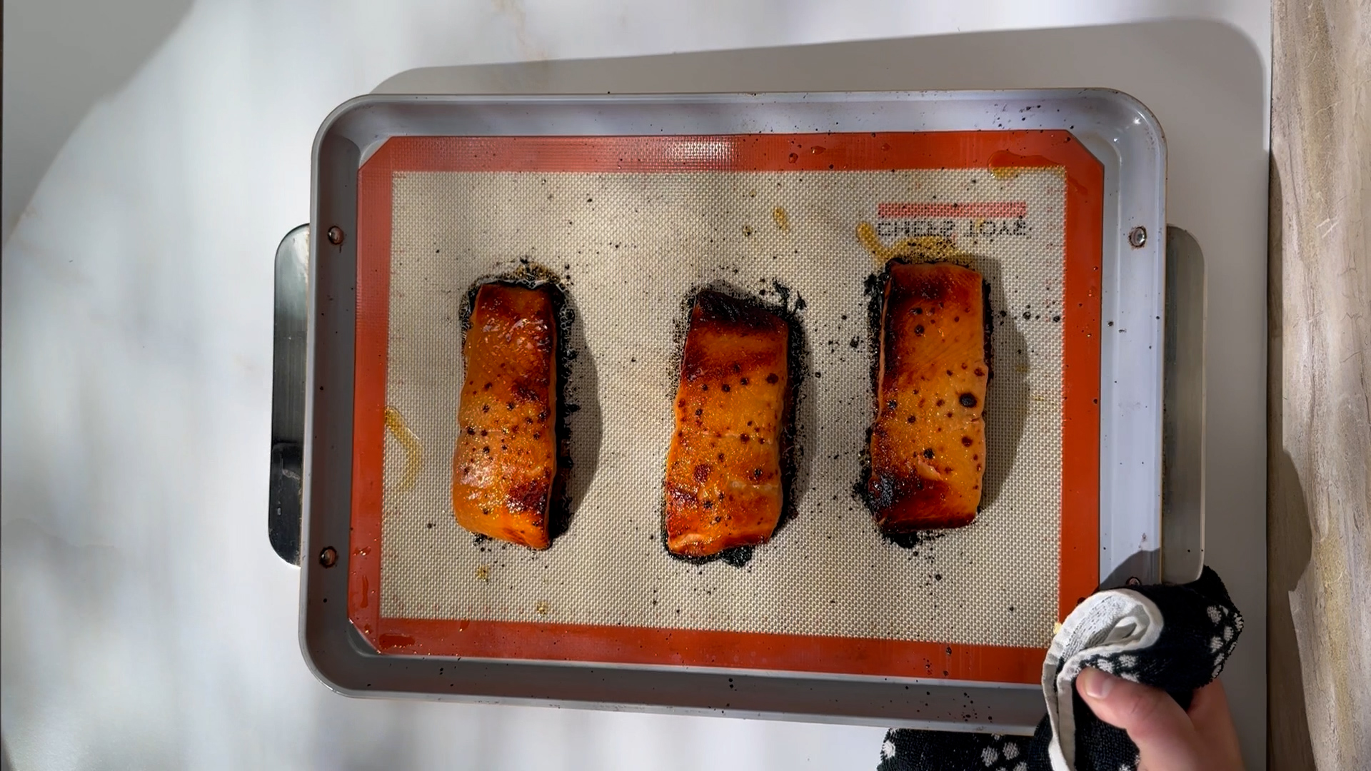 Image of Remove the salmon from the oven and let it rest...