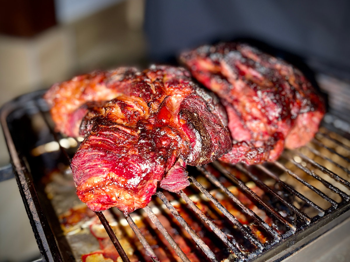 Image of Smoke beef until a deep mahogany colour has formed and...