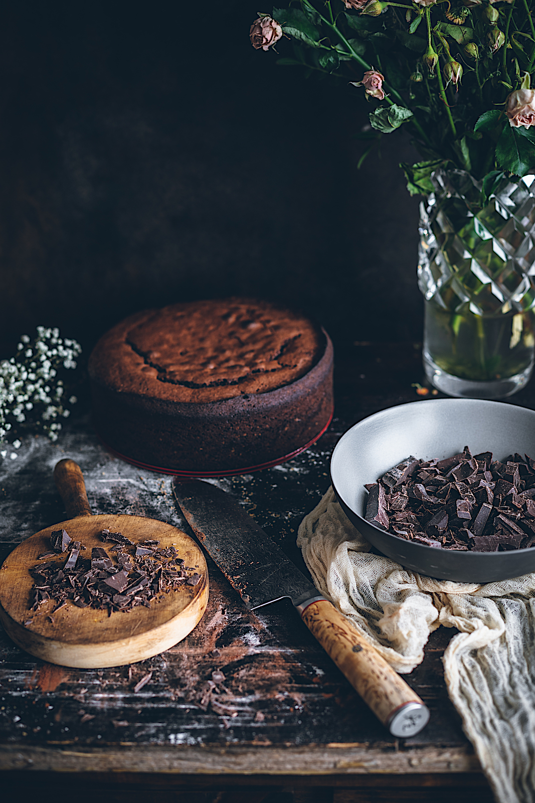 Chocolate olive oil cake with chocolate ganache