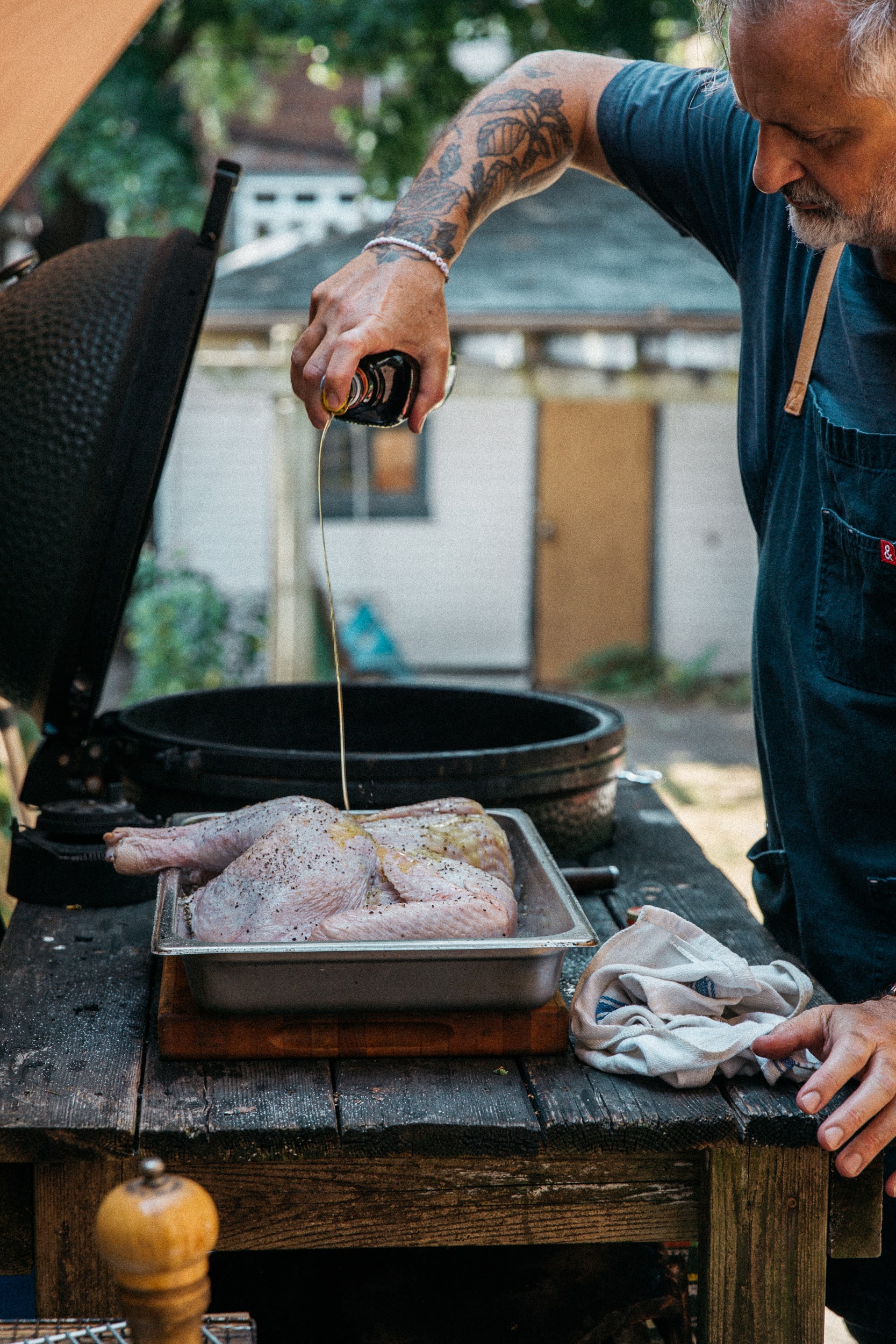 Image of Season the Turkey: Rub the turkey all over with olive...