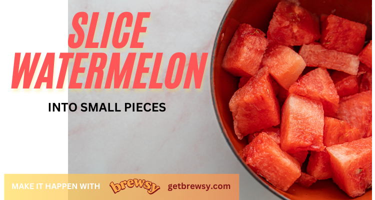 Image of Slice watermelon into small pieces and discard rind.