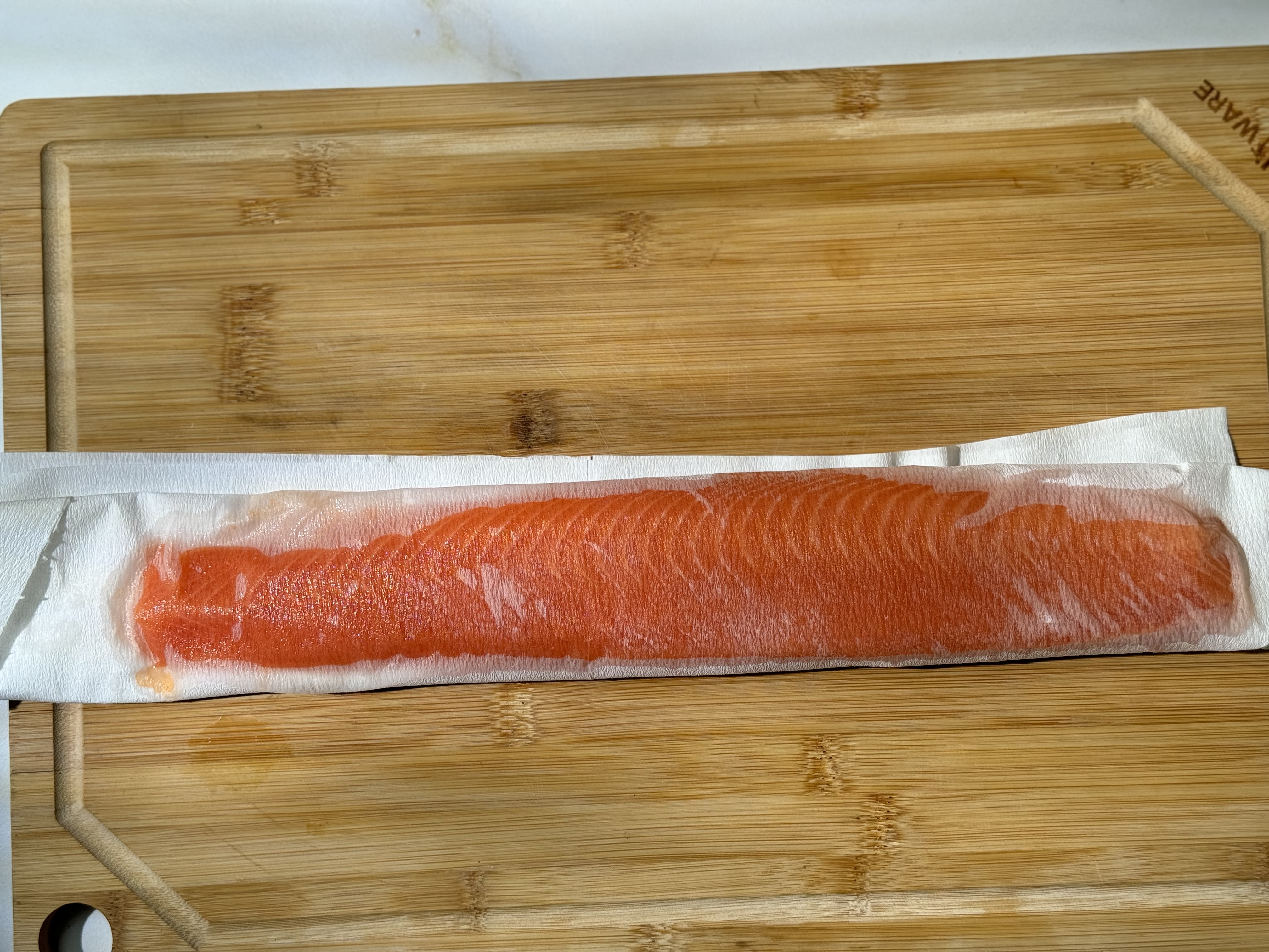 Image of Properly defrost the Seatopia steelhead loin. Pat dry with paper...