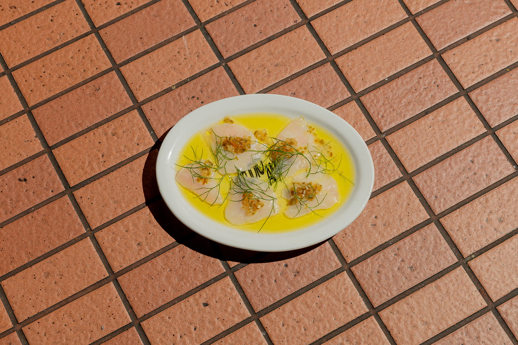 white fish crudo with pickled shallot and fennel