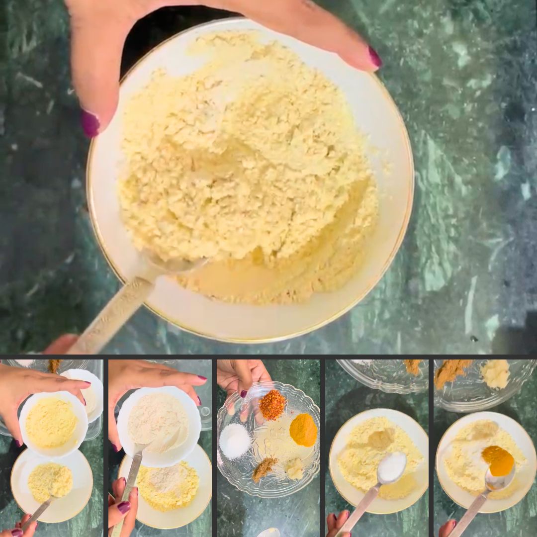 Image of In a mixing bowl, combine rice flour, gram flour, turmeric...