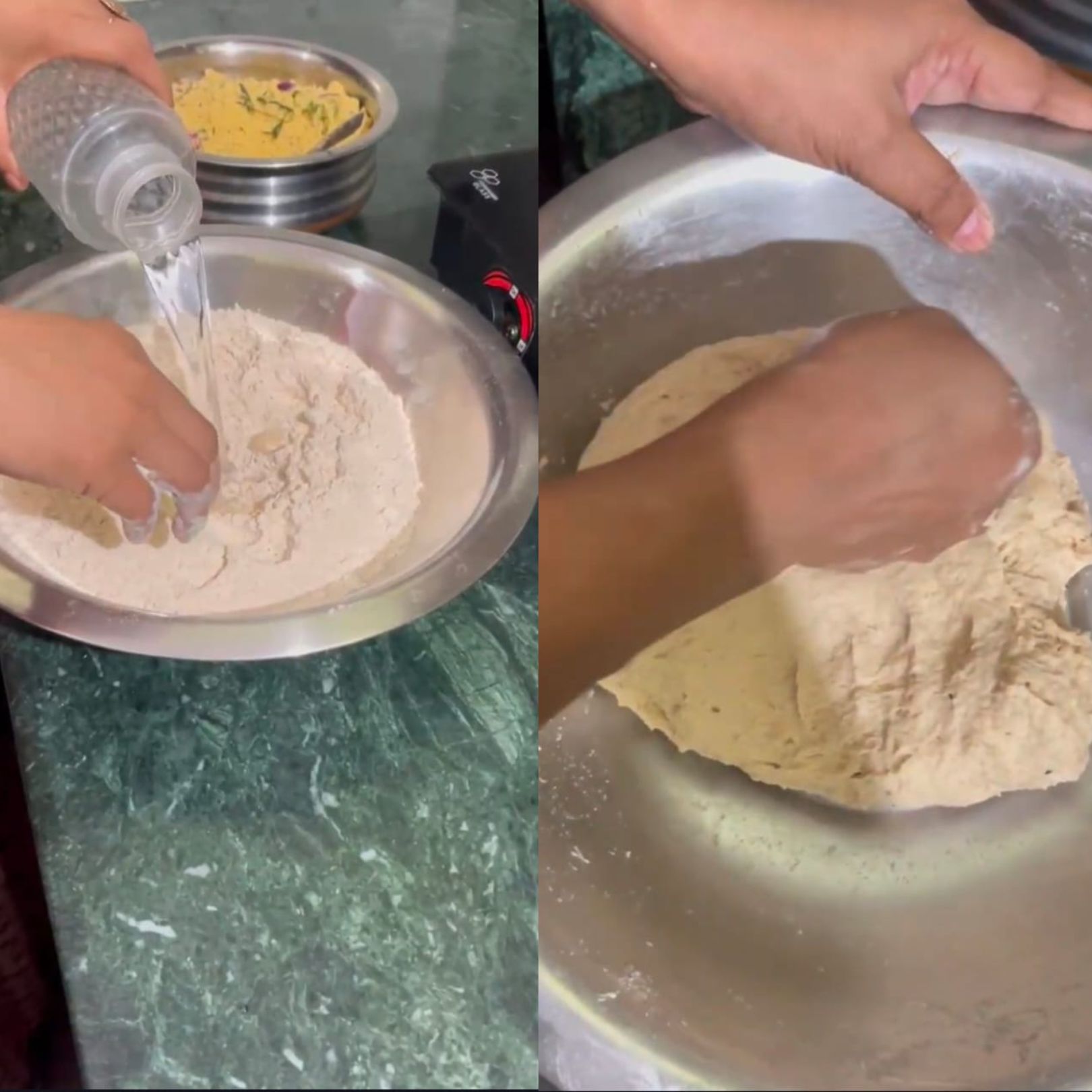 Image of Gradually add water and knead into a soft, pliable dough....