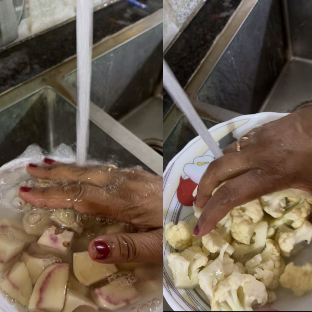 Image of Cut and wash the cauliflower and potatoes thoroughly.