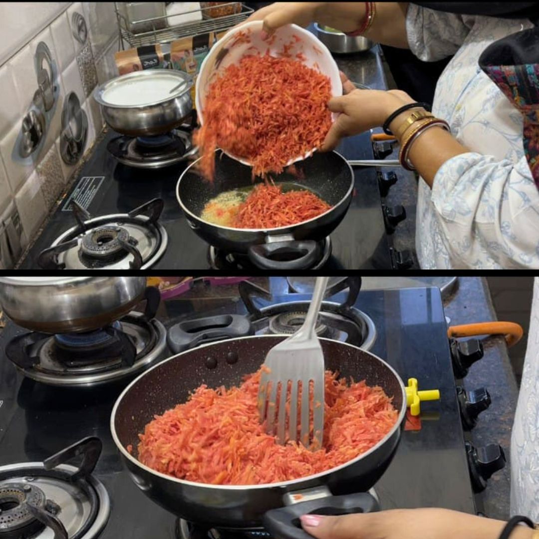 Image of Add the grated carrots and sauté for 5-6 minutes, stirring...