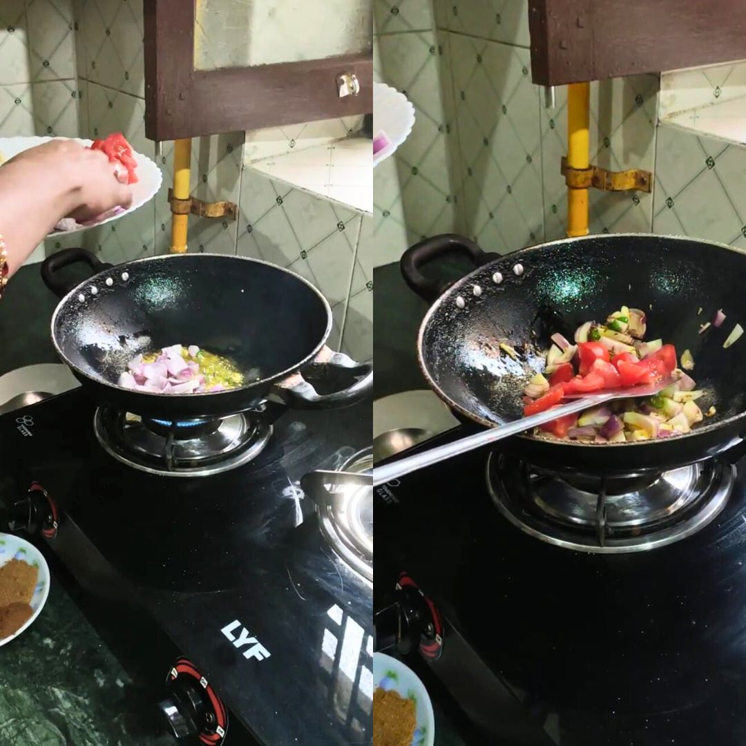 Image of Add chopped onions and tomatoes.