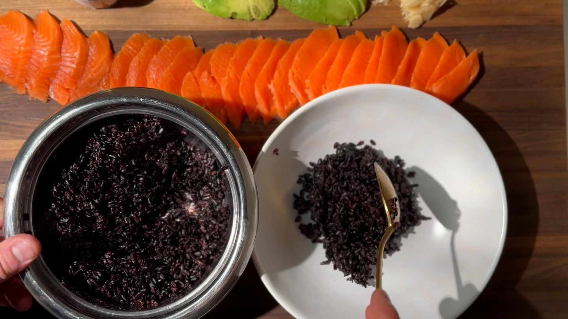 Image of Base Layer: Add 1 cup of cooked black rice to...