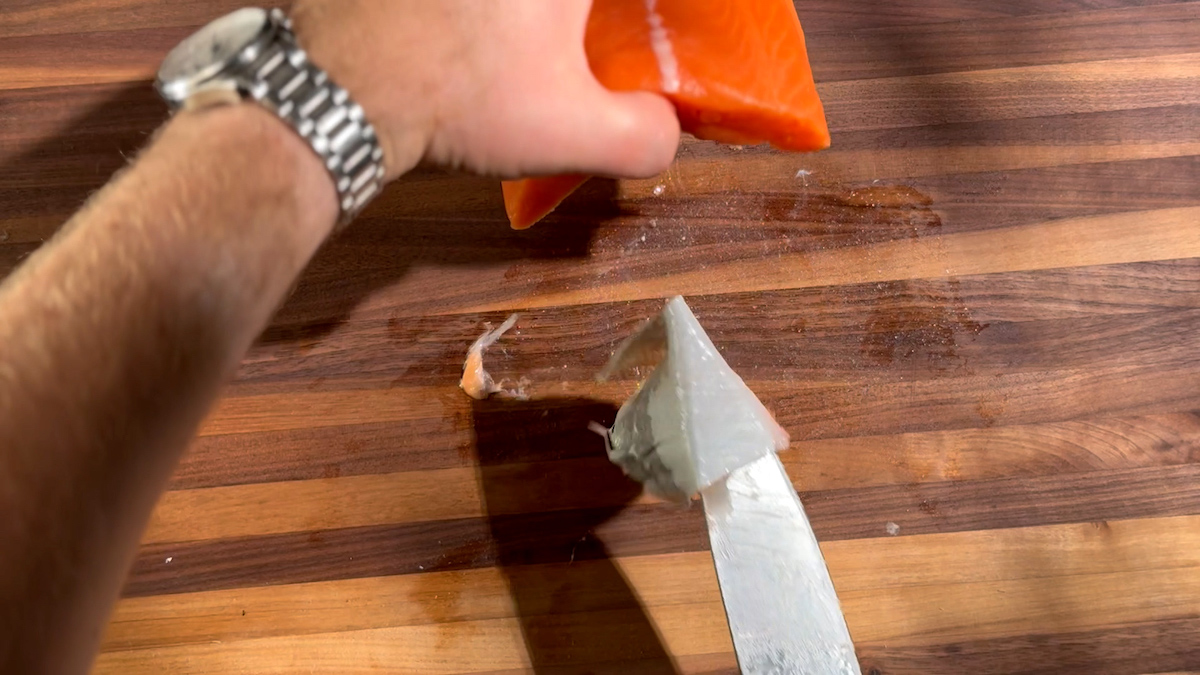 Image of Remove the Skin: Using a sharp knife, carefully remove the...