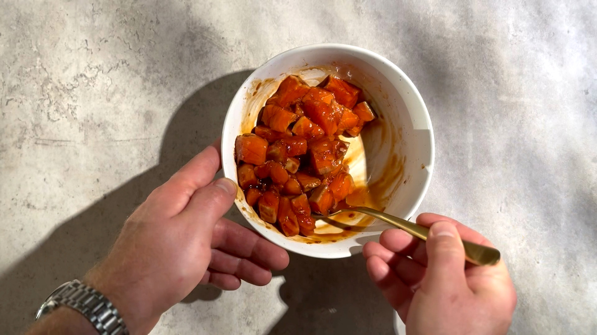 Image of Prepare the Marinade: In a mixing bowl, whisk together tamari...