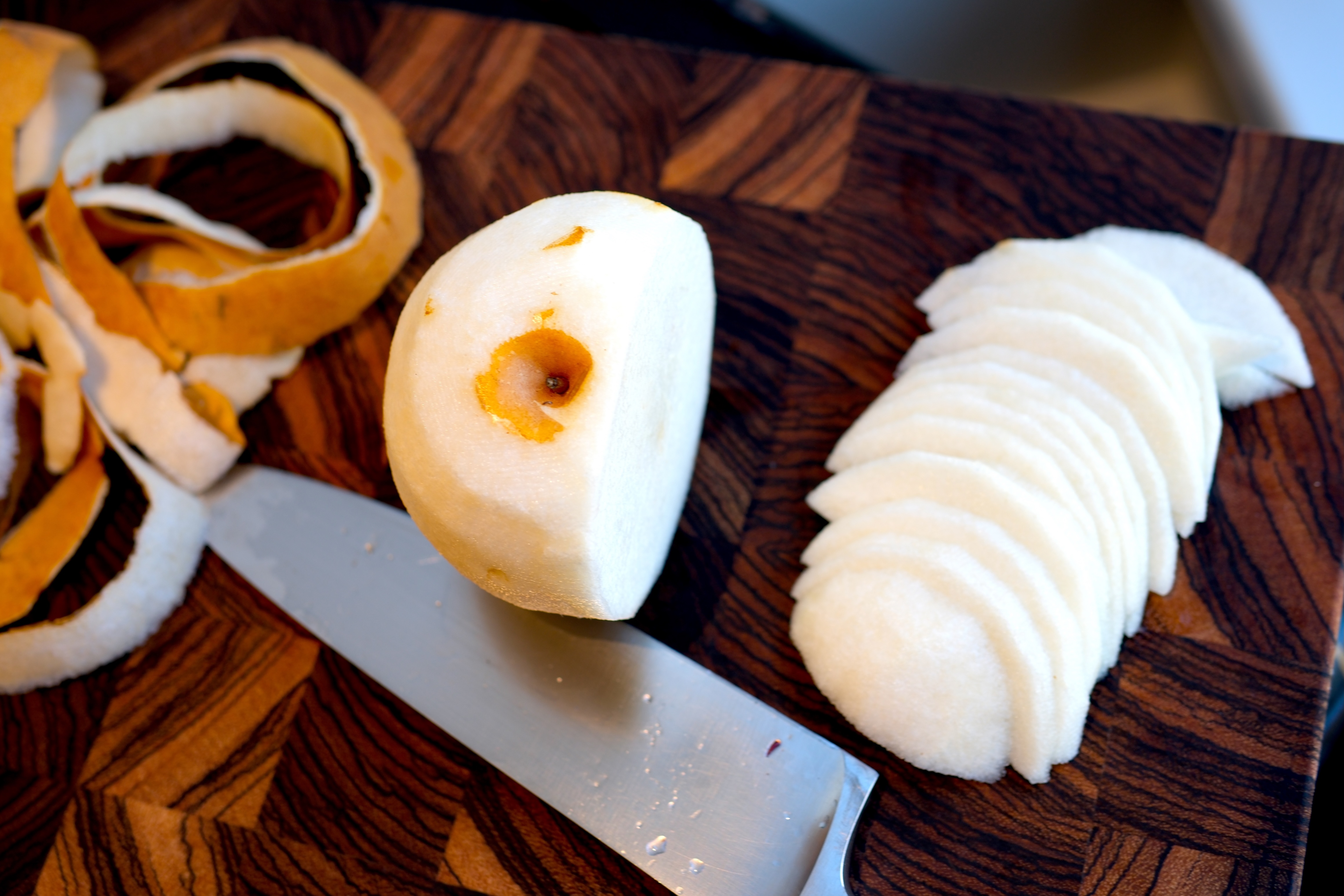 Image of Peel and cut the Asian pear into thin half moon...