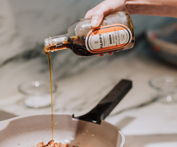 Image of Add syrup and soy sauce to pan and toss shrimp...