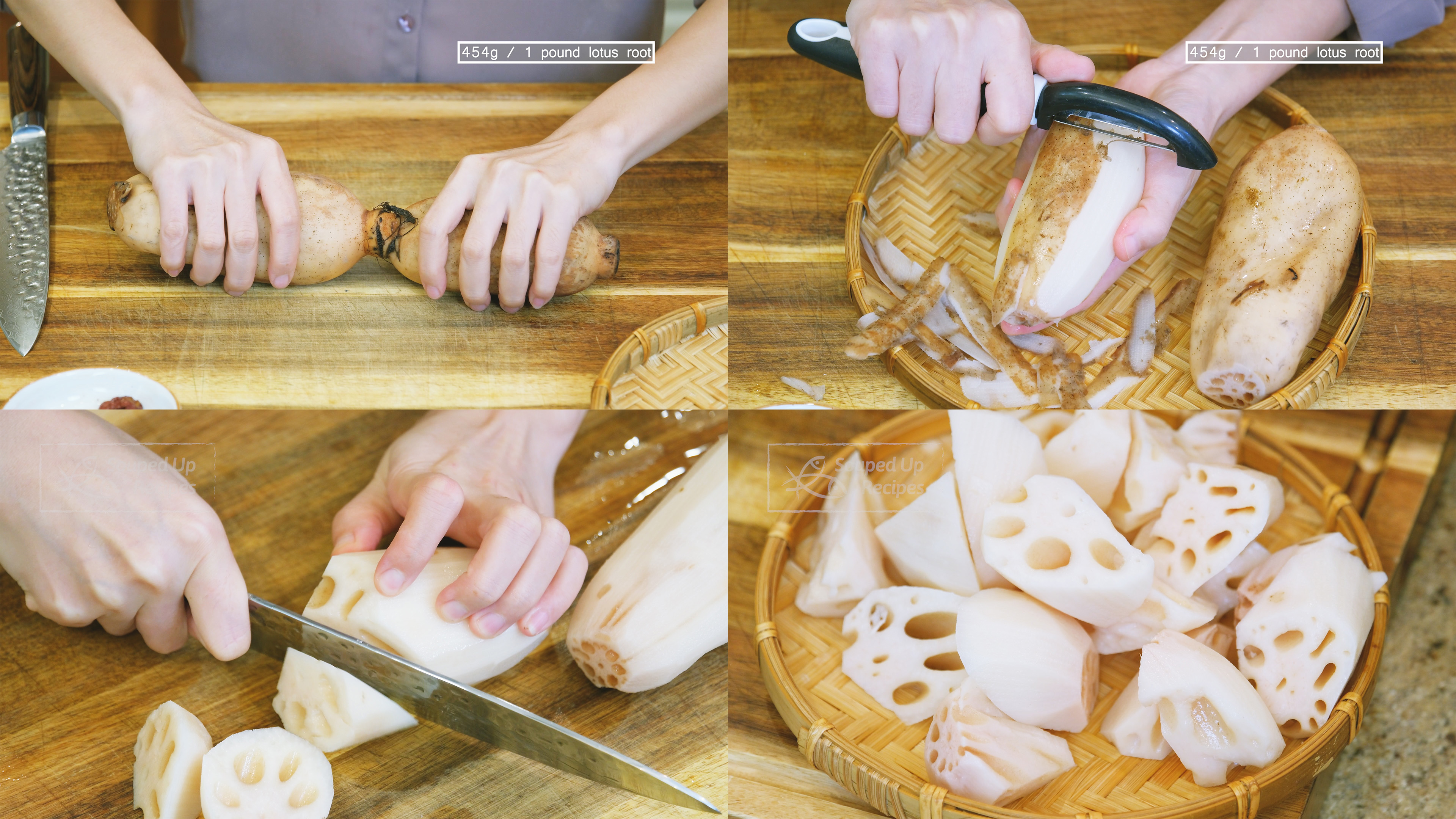 Image of Discard the end of the lotus root, peel the skin,...