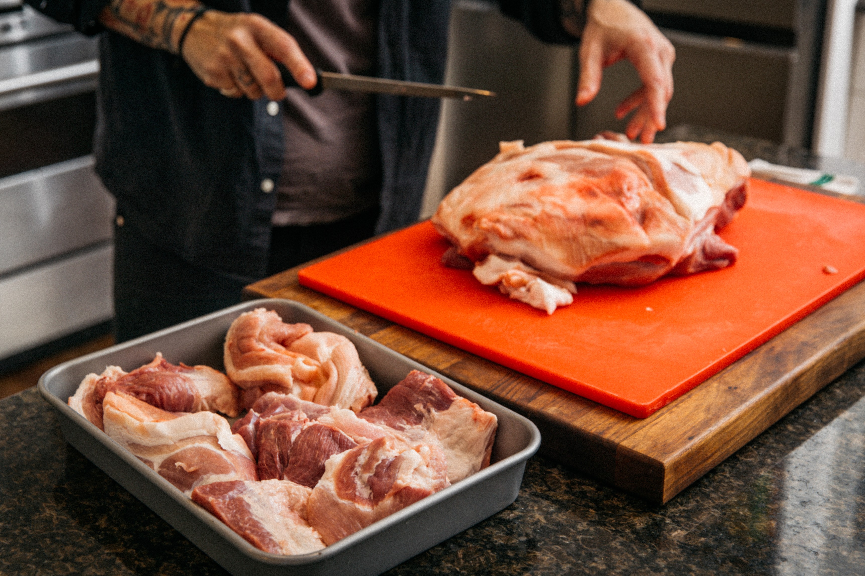 Image of Cut pork into 8 equal pieces, (roughly the size of...