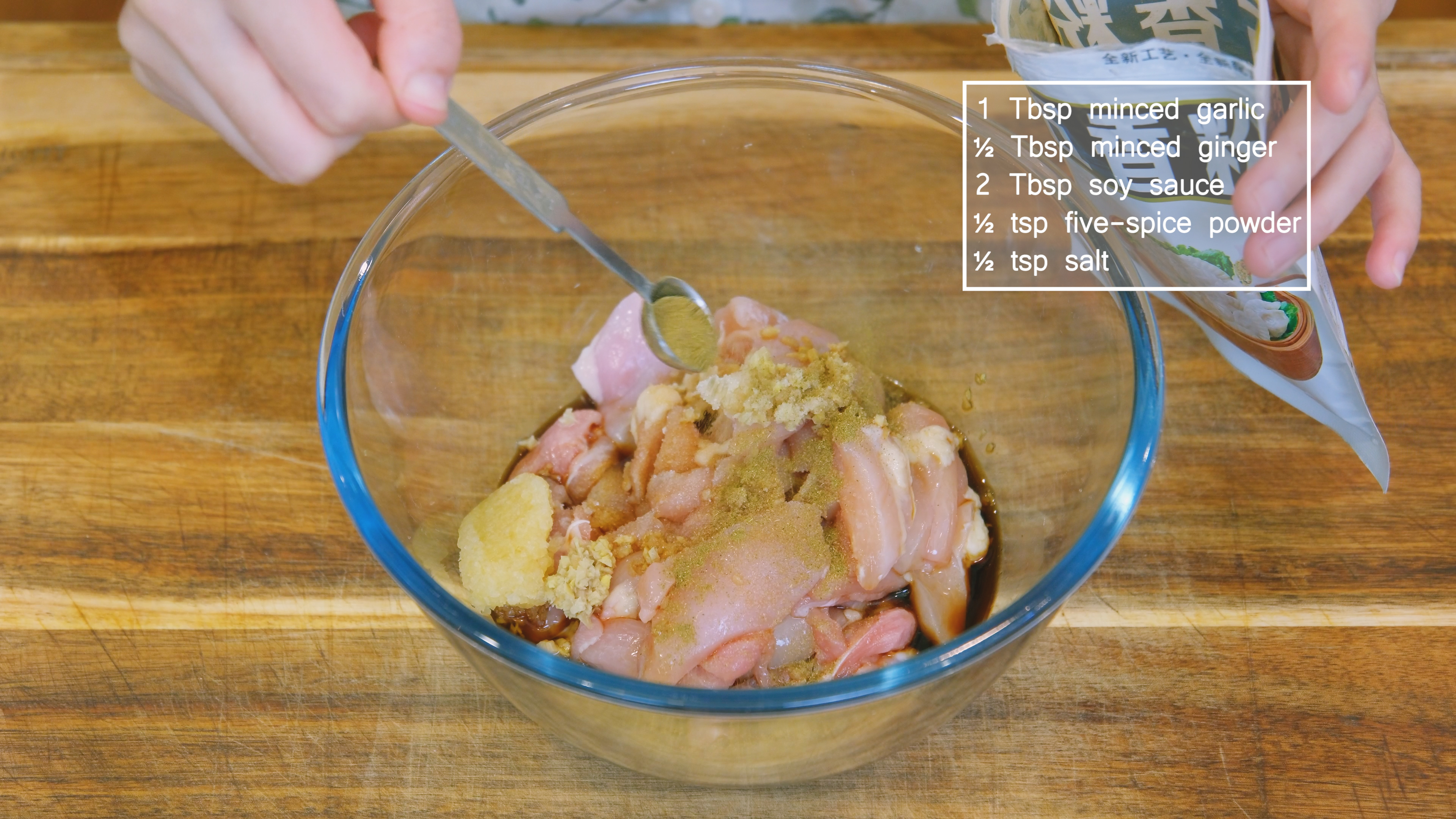 Image of Cut the chicken into bite-size pieces. Marinade it with 1...