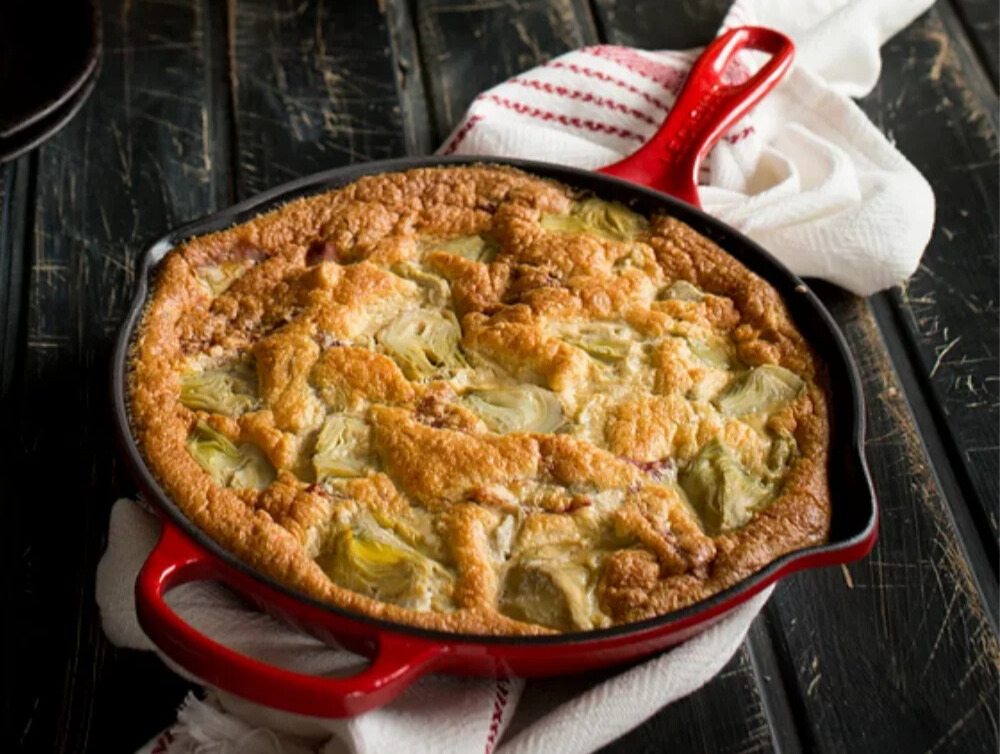 Frittata de alcachofas com presunto