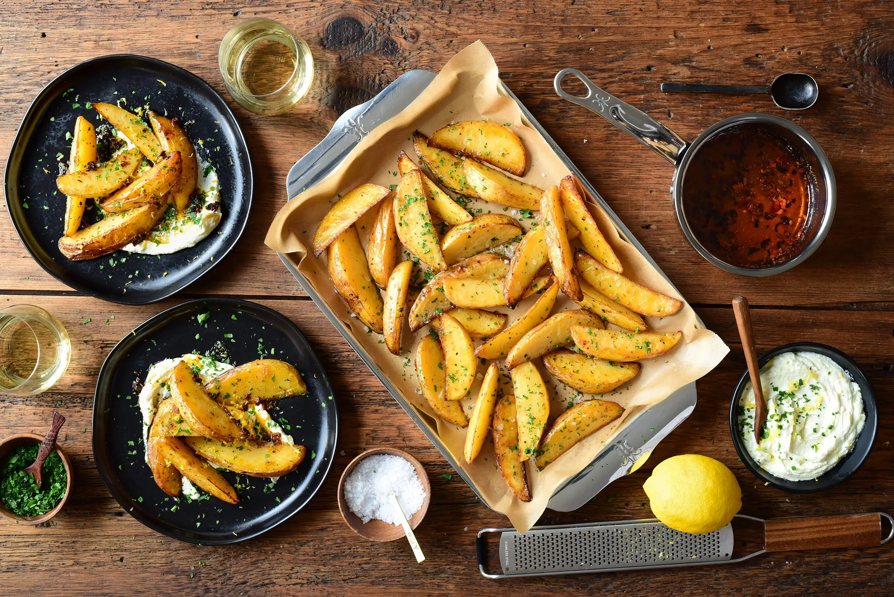 Greek-Style Lemon Potato Wedges with Whipped Feta 