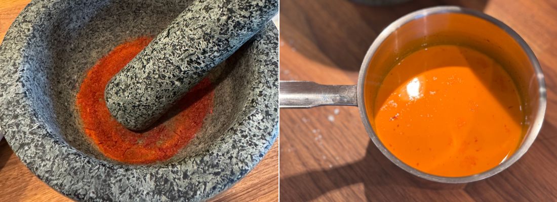 Image of Börja med att krossa hela saffranspistiller och värm försiktigt upp...