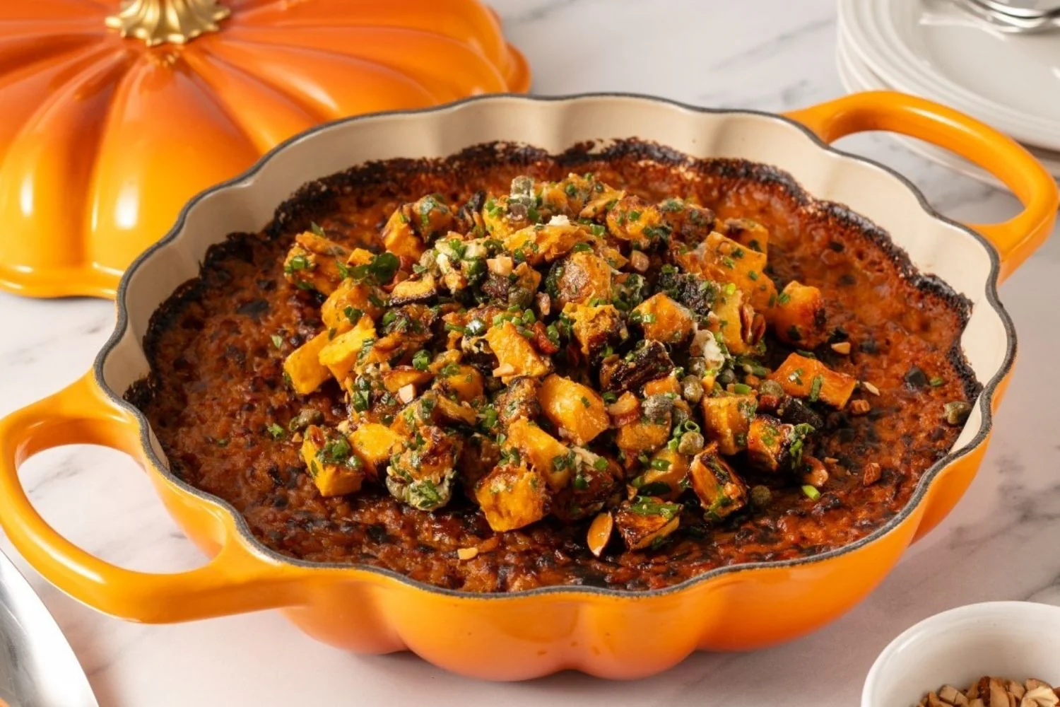 Riso cremoso di zucca e cocco in cocotte