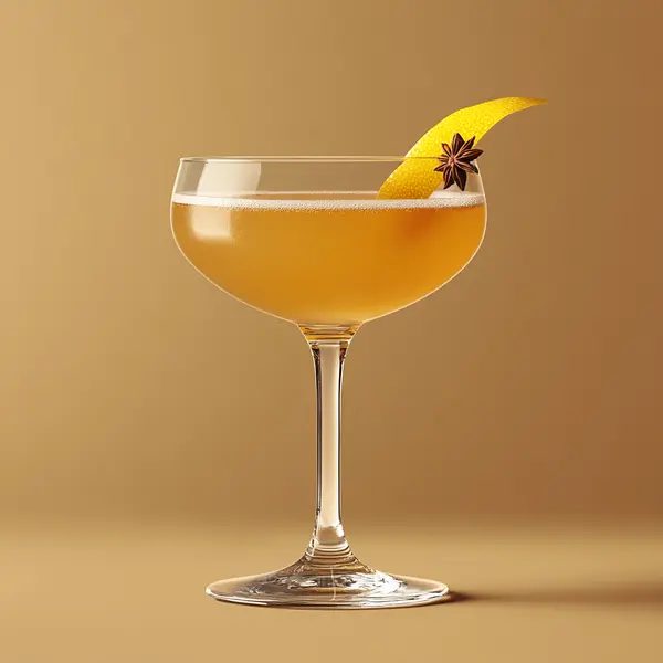 A photo of the Apple Chimera cocktail containing Roger Groult 3 Year Reserve Pays D'Auge Calvados, Beefeater London Dry Gin, Liber & Co. Real Grenadine, Pernod Absinthe in a Coupe.