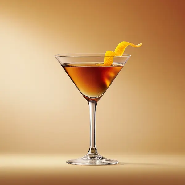 A photo of the Grand Gin Tango cocktail containing Grand Marnier, Beefeater London Dry Gin, Noilly Prat Dry Vermouth, Martini & Rossi Rosso Sweet Vermouth, Angostura Aromatic Bitters in a Martini.