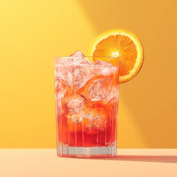 A photo of the Campari Spritz cocktail containing Campari Aperitivo, Martini & Rossi Rosso Sweet Vermouth, Club soda in a Collins.