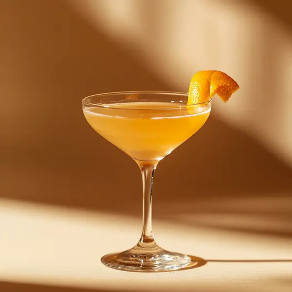 A photo of the Oranje Twist Martini cocktail containing Bols Genever, Giffard Triple Sec, Freshly squeezed orange juice, Angostura Orange Bitters in a Martini.