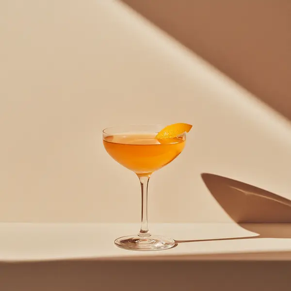 A photo of the Calvados Cosmo Twist cocktail containing Roger Groult 3 Year Reserve Pays D'Auge Calvados, Giffard Triple Sec, Dubonnet Rouge, Angostura Aromatic Bitters in a Martini.