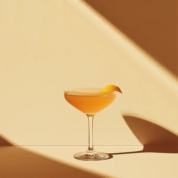 A photo of the Maple Orchard Twirl cocktail containing Laird's Straight Apple Brandy 100 Proof Bottled In Bond, Maple syrup, Freshly squeezed orange juice, Freshly squeezed lemon juice in a Coupe.