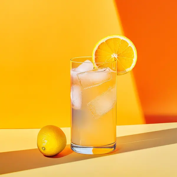 A photo of the Apricot Zing Collins cocktail containing Giffard Abricot Du Roussillon, Freshly squeezed orange juice, Freshly squeezed lime juice, Club soda in a Collins.