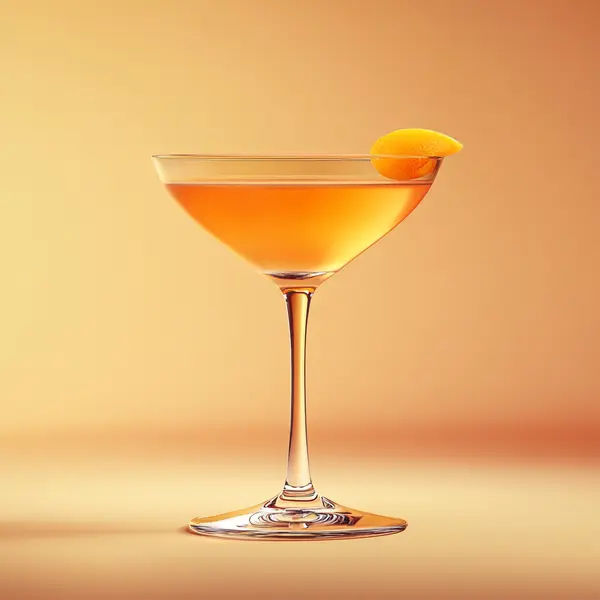 A photo of the Apricot Orchard Martini cocktail containing Beefeater London Dry Gin, Roger Groult 3 Year Reserve Pays D'Auge Calvados, Giffard Abricot Du Roussillon, Freshly squeezed orange juice, Liber & Co. Real Grenadine in a Martini.