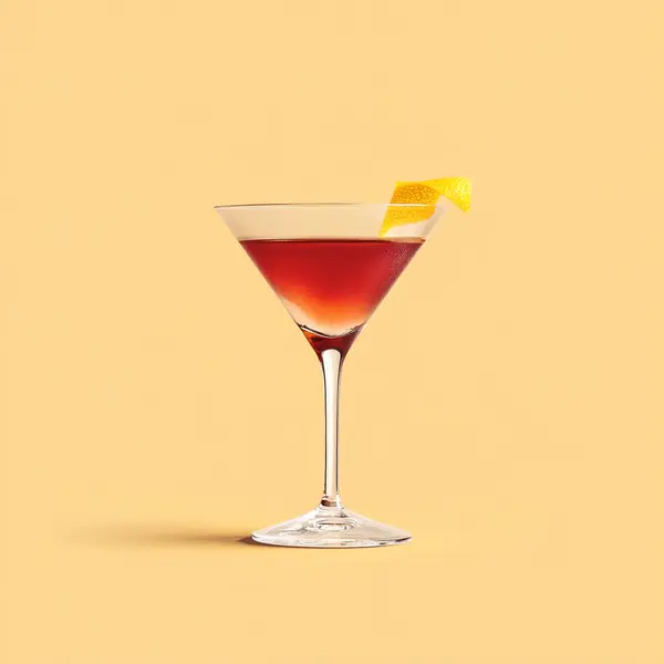 A photo of the Crimson Martini cocktail containing Beefeater London Dry Gin, Noilly Prat Dry Vermouth, Martini & Rossi Rosso Sweet Vermouth, Dubonnet Rouge in a Martini.