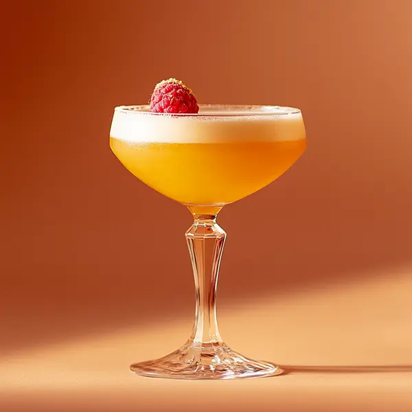 A photo of the Mandarin Majesty cocktail containing Hennessy V.S. Cognac, Mandarine Napoleon Liqueur, Giffard Triple Sec, Freshly squeezed lemon juice, Orange curd in a Coupe.