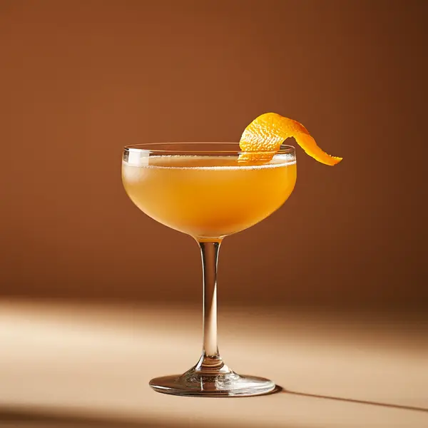 A photo of the Sherry Citrus Spritz cocktail containing Valdespino Inocente Fino Sherry, Noilly Prat Dry Vermouth, Giffard Triple Sec, Angostura Orange Bitters in a Coupe.