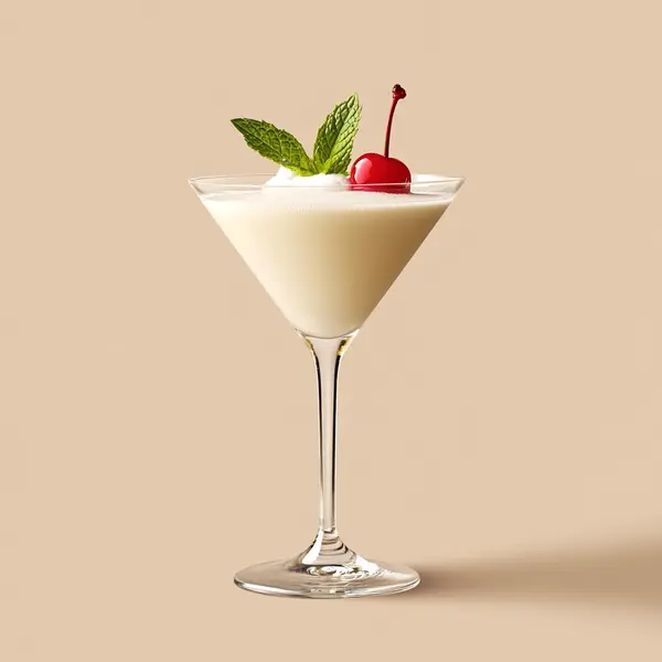 A photo of the Minty White Lady cocktail containing Beefeater London Dry Gin, Tempus Fugit Crème De Menthe, Single cream / half-and-half, Milk, Fee Brothers Fee Foam Egg White Alternative in a Martini.