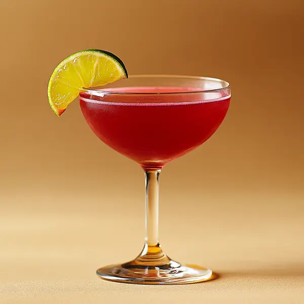 A photo of the Rumroot Bliss cocktail containing Flor de Caña 4 Year Old Añejo Oro Rum, Beetroot juice, Freshly squeezed lime juice, Vanilla sugar syrup in a Coupe.