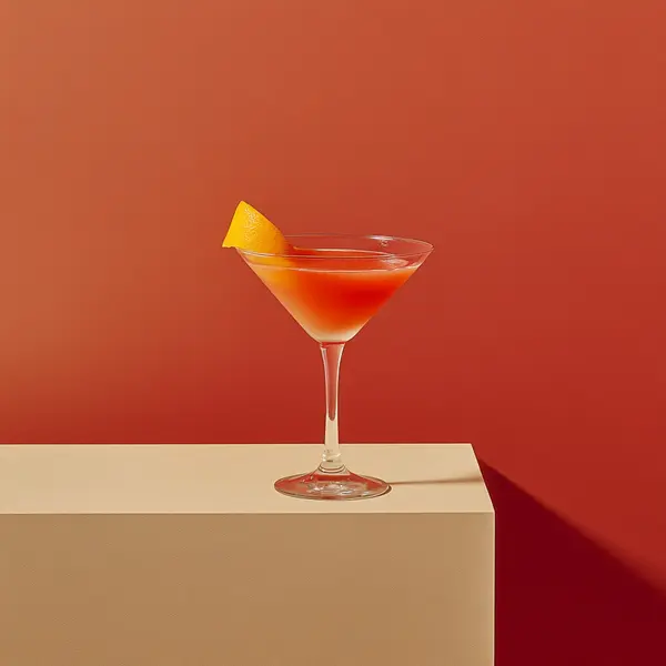 A photo of the Peachy Martini Delight cocktail containing Beefeater London Dry Gin, Rothman & Winter Orchard Peach Liqueur, Freshly squeezed orange juice, Liber & Co. Real Grenadine in a Martini.